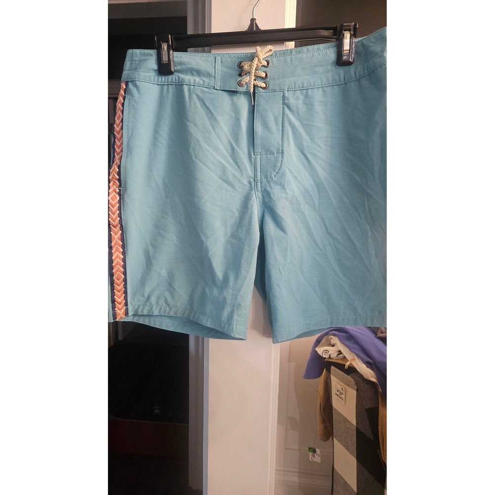 NWT Blokecore Faherty Mens Vintage Tape Boardshort Sky Stripe Blue Swim Trunks